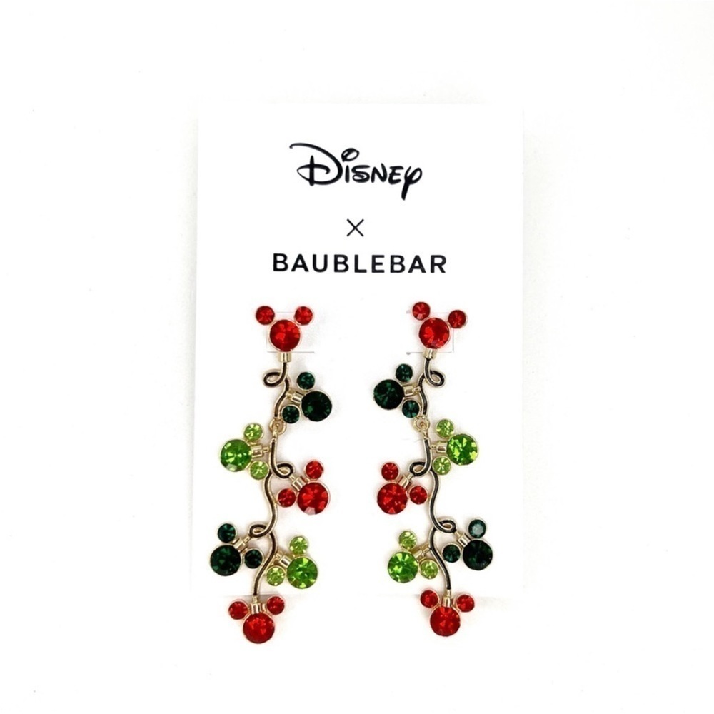 Disney x Baublebar Mickey Mouse Christmas Lights Earrings Red Green Gold New NWT
